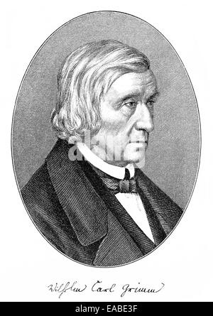 Portrait avec autographe, Carl Wilhelm Grimm, 1786-1859, l'allemand et de littérature scholar, collecteur de contes et de jambe Banque D'Images