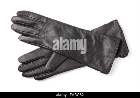 Paire de gants en cuir noir isolated on white Banque D'Images