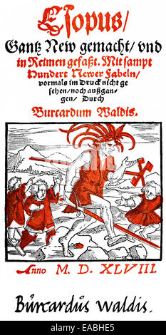 1548, première page de l'Esopus livre de fables par Burkard Waldis, ou Burcard Waldis, 1490 - 1556, le dramaturge allemand, fabuliste et Banque D'Images
