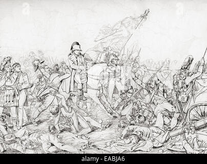 Napoléon à la bataille de Waterloo, le 18 juin 1815. Après la peinture de Charles Auguste Steuben. Banque D'Images