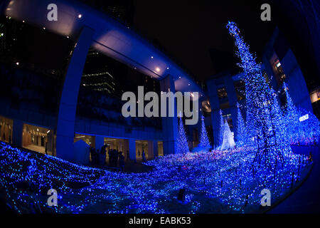 Ginza, Tokyo, Japon. 11Th Nov, 2014. Mardi 11 novembre 2014, le centre de Shiodome, Ginza, Tokyo lumières de Noël à l'essai au centre de Shiodome prêt pour les prochaines activités festives. Crédit : STEPHEN FLEMING/Alamy Live News Banque D'Images