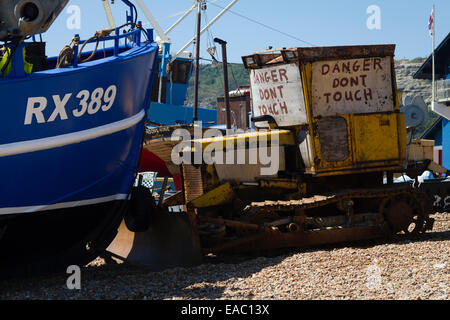 Le tracteur de plage Stade Hastings East Sussex Royaume Uni Banque D'Images