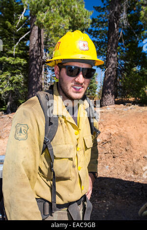 Les pompiers s'attaquer au roi incendie qui a détruit 97 717 hectares de la Forêt nationale d'El Dorado, en Californie, USA. À la suite d'une Banque D'Images