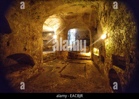 L'intérieur des catacombes à Rabat, Malte. Banque D'Images