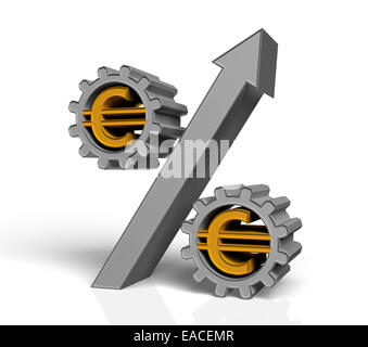 % D'argent et d'engrenages avec de l'or symbole de l'euro Banque D'Images