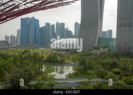 Voir des gratte-ciel, vastes espaces verts les parcs et lac à partir de la plate-forme high skyway à Singapour par le jardin de la baie Banque D'Images