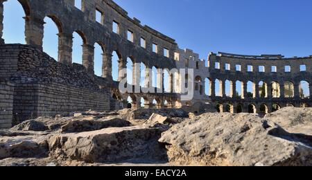 Dans l'amphithéâtre, Pula, Istrie, Croatie, Europe Banque D'Images