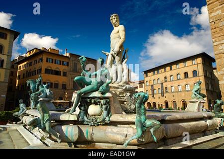 La fontaine de Neptune, Bartolomeo Ammannati, 1575, Piazza della Signoria, Florence, Toscane, Italie Banque D'Images