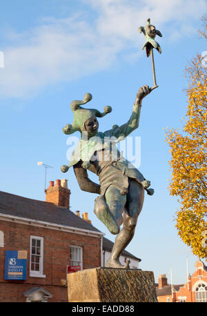 Statue du bouffon, par James Butler (1994), sur l'Henley Street, Stratford upon Avon, Warwickshire UK Banque D'Images