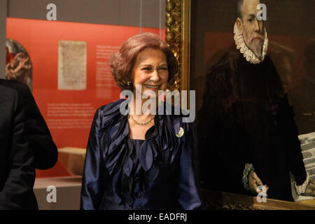 Athènes, Grèce. 12Th Nov, 2014. La Reine Sofia d'Espagne inaugurer l'exposition ''amis et clients d'El Greco à Tolède'' au Musée Benaki, près de la Place Syntagma à Athènes. Aristidis Crédit : Vafeiadakis/ZUMA/Alamy Fil Live News Banque D'Images