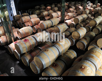 1 ans en fûts de chêne dans la cave à vin au château Cos d'Estournel Saint-estèphe dans l'appellation de Bordeaux, France Banque D'Images