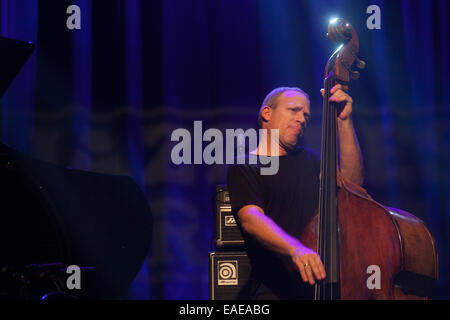 Le contrebassiste israélien Avishai Cohen joue avec son trio sur la scène du 18e Festival de Jazz de Sarajevo en 2014. Banque D'Images