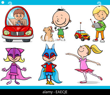 Cartoon Illustration d'adorables petits garçons et filles enfants Jeu de caractères Banque D'Images