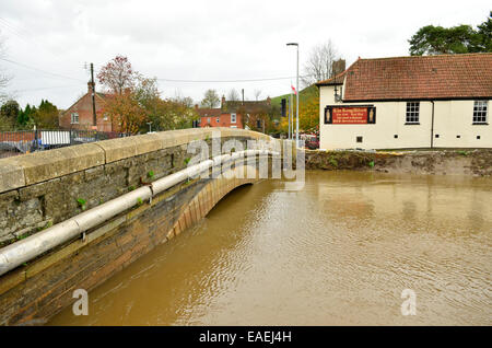 Burrowbridge, UK. 13 novembre, 2014. Météo France : inondations avec de très hauts niveaux d'eau passant sous le pont de la route principale. Crédit : Robert Timoney/Alamy Live News Banque D'Images