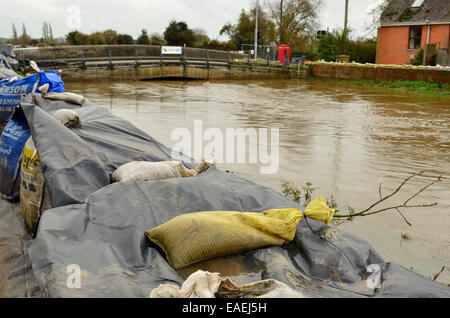 Burrowbridge, UK. 13 novembre, 2014. Météo France : inondations avec de très hauts niveaux d'eau passant sous le pont de la route principale. Crédit : Robert Timoney/Alamy Live News Banque D'Images