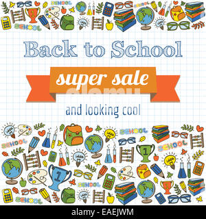 Doodle retour à l'école super vente de l'affiche. Banque D'Images