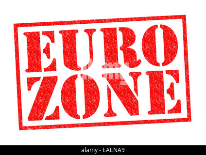 ZONE EURO Timbres en caoutchouc rouge sur un fond blanc. Banque D'Images