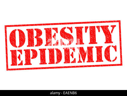 L'épidémie d'obésité de tampon en caoutchouc rouge sur un fond blanc. Banque D'Images