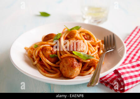 Spaghetti aux Boulettes de viande Banque D'Images