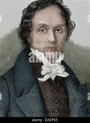 Casimir Delavigne (1793-1843). Poète et dramaturge français. Gravure en couleur. Banque D'Images