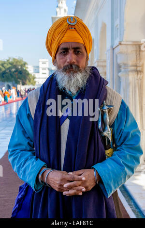 Portrait d'un Sikh, le Temple d'or d'Amritsar, Punjab, India Banque D'Images