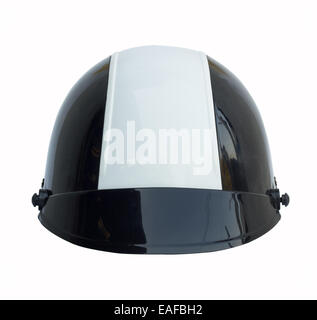 Casque de moto Noir avec blanc isolé sur fond blanc Banque D'Images