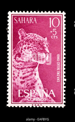 Semi-postal stamp du Sahara espagnol représentant un léopard. Banque D'Images