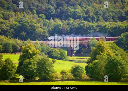 Le train à vapeur de la Sherwood Forester sur le long Viaduc, Meg s'installer à Carlisle Railway Line, Eden Valley, Cumbria, England, UK. Banque D'Images