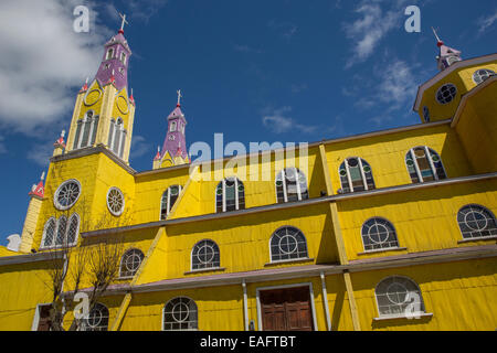 Eglise de Castro, Église San Francisco, l'île de Chiloé, Chili. Banque D'Images