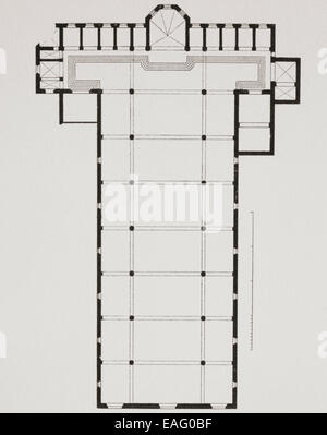 Plan de masse de la Basilica di Santa Croce (Basilique de la Sainte Croix), Florence, Italie. Banque D'Images