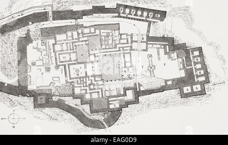 Fin du xixe siècle plan masse de Tirynthe, Argolide, Péloponnèse, Grèce. Après Wilhelm Dörpfeld. Banque D'Images