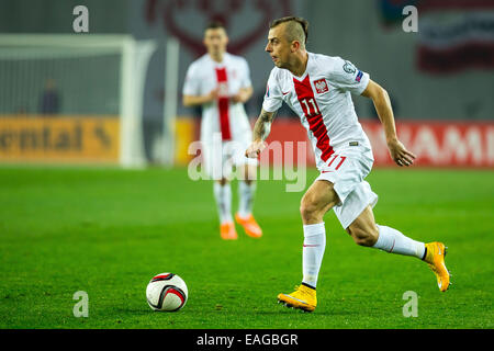 Tbilissi, Géorgie. 14 novembre, 2014. UEFA EURO 2016 - Pologne Géorgie, qualificatifs, . n z [Kamil Grosicki] (Polska) fot. Lukasz Skwiot/Foto Olimpik Crédit : Cal Sport Media/Alamy Live News Banque D'Images