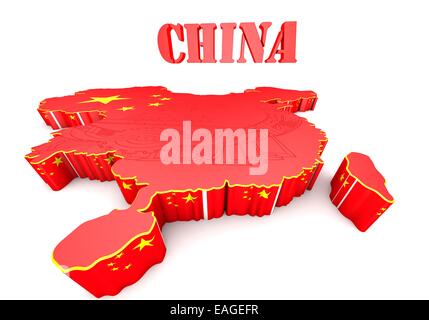 3D de la carte de la Chine dans les couleurs du drapeau chinois. Banque D'Images