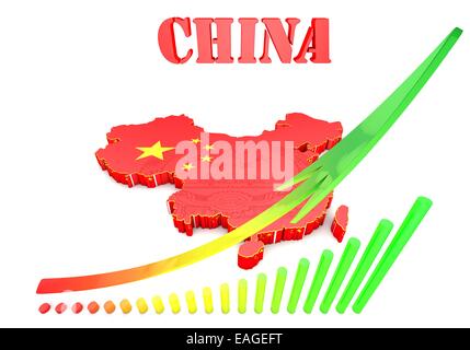 3D de la carte de la Chine dans les couleurs du drapeau chinois. Banque D'Images