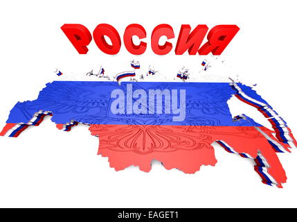 Illistration 3D de la carte avec le drapeau de la Russie Banque D'Images