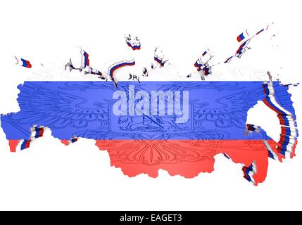 Illistration 3D de la carte avec le drapeau de la Russie Banque D'Images