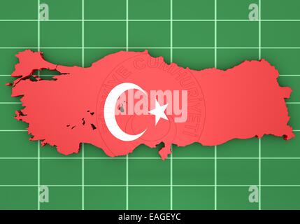 Illustration 3d de la carte de la Turquie avec drapeau et d'armoiries Banque D'Images