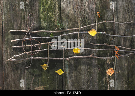 Des notes de musique la conception. Notes de musique en bois et les feuilles Banque D'Images