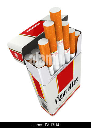 Paquet de cigarettes on white background isolés. 3d Banque D'Images