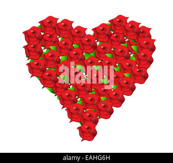 Coeur rouge bouquet de mariage fleurs illustration Banque D'Images