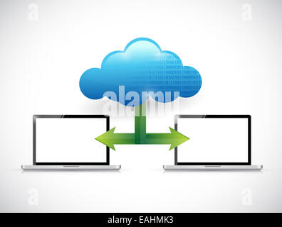 Ordinateur portable réseau cloud computing illustration design over white Banque D'Images