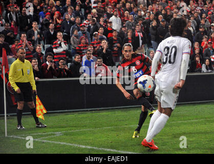 L'ouest de Sydney Wanderers beat Sanfrecce Hiroshima 2-0 de surmonter un déficit de 1-3 après la première étape de la partie d'élimination. Avec : Jerome Polenz Où : Sydney, Australie Quand : 14 mai 2014 Banque D'Images