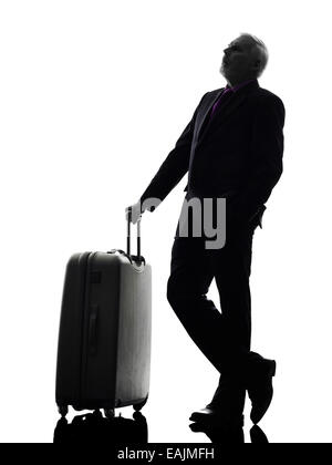 Un homme d'affaires Senior de race blanche Silhouette Fond blanc Banque D'Images