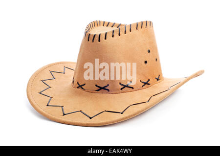 En simili cuir un chapeau de cowboy sur un fond blanc Banque D'Images