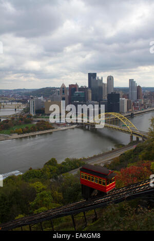 Duquesne Incline et Monongahela River et le pont de Fort Pitt, à Pittsburgh, en Pennsylvanie depuis le mont Washington Banque D'Images