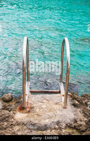 Mains courantes monté sur rock, près de la mer. Banque D'Images