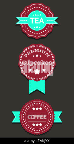 Définir les étiquettes et badges avec café, thé, Cupcakes Banque D'Images
