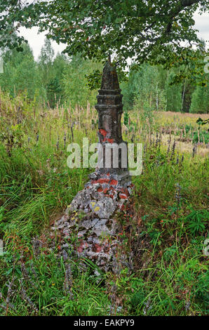 Paysage de forêt. Monument vieux de la désignation de l'endroit le plus élevé. Banque D'Images