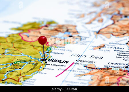 Dublin sur une carte de l'Europe Banque D'Images