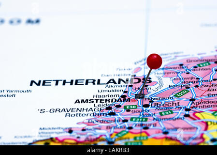 Amsterdam sur une carte de l'Europe Banque D'Images
